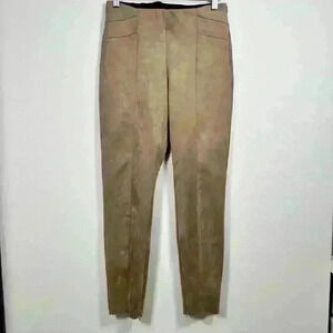 ZARA Faux Suede Ankle Zip Work Pants Leggings Tan Beige High Rise Women M
